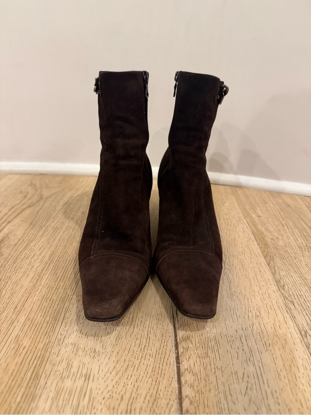 Prada Brown Suede Ankle Booties with Square Toe